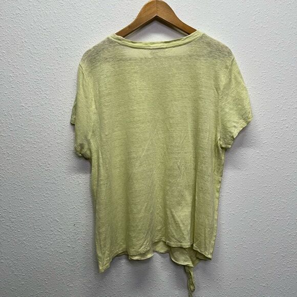 J. Jill Yellow Crew Neck Short Sleeve Tie Front Love Linen Top Women's Size XL - Picture 8 of 12